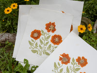 Coreopsis Basalis blockprint and pressed flower print 8" x 10"