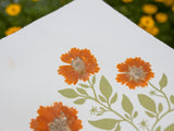 Coreopsis Basalis blockprint and pressed flower print 8" x 10"