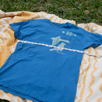 small | thrifted and blockprinted blue pocket t-shirt