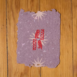 Owls and stars blockprint on purple handmade paper 4" x 5" (2)