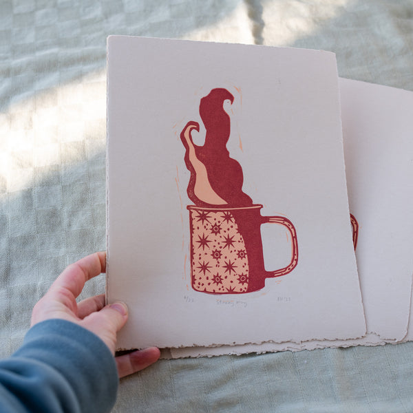 Starry Mug 8" x 10" linocut print